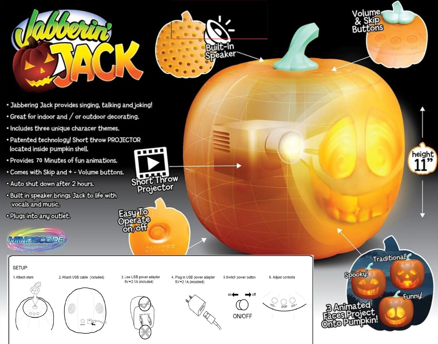 Jabberin' Jack Talking Animated Pumpkin